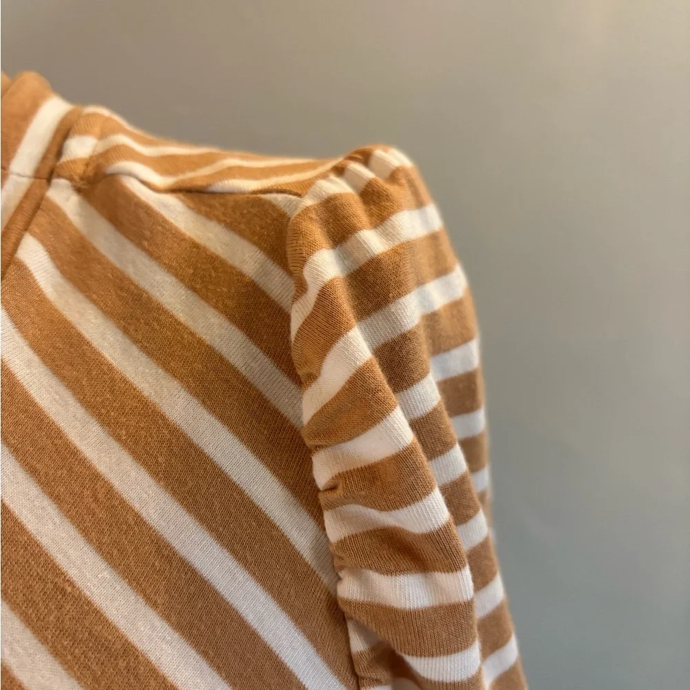 NY Collection Striped Tan and White 3/4 Sleeve Top Size Large - Picture 3 of 5
